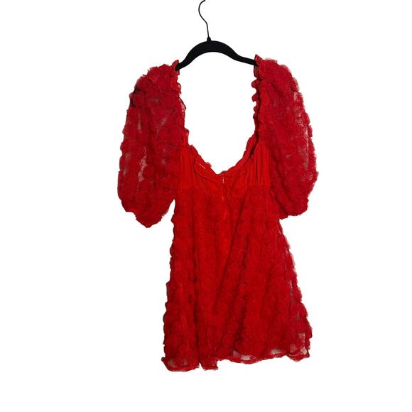For Love & Lemons Hannah Mini Dress – Red Rosette Chiffon, Women’s Size S - Picture 5 of 7